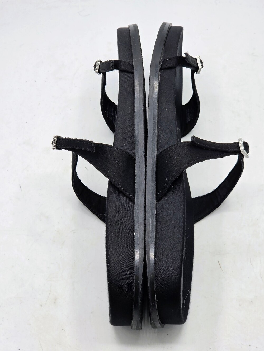 ZARA Black Satin Buckle Slides - Rhinestone Embellished Strappy Sandals Size 10 - Picture 7 of 13